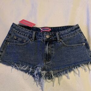 Edikted Dark Blue Frayed Jean Shorts